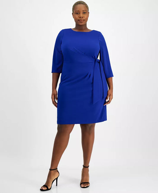 Tahari Plus Size Round-Neck Side-Tie Sheath Dress  Color Cobalt Size 20W