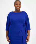 Tahari Plus Size Round-Neck Side-Tie Sheath Dress  Color Cobalt Size 20W