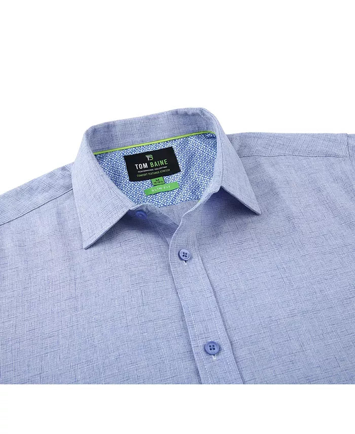 Tom Baine Men's Four-Way Stretch Solid Textured Slim-Fit Dress Shirt  Navy Blue Size M 15/15.5