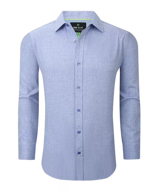 Tom Baine Men's Four-Way Stretch Solid Textured Slim-Fit Dress Shirt  Navy Blue Size M 15/15.5