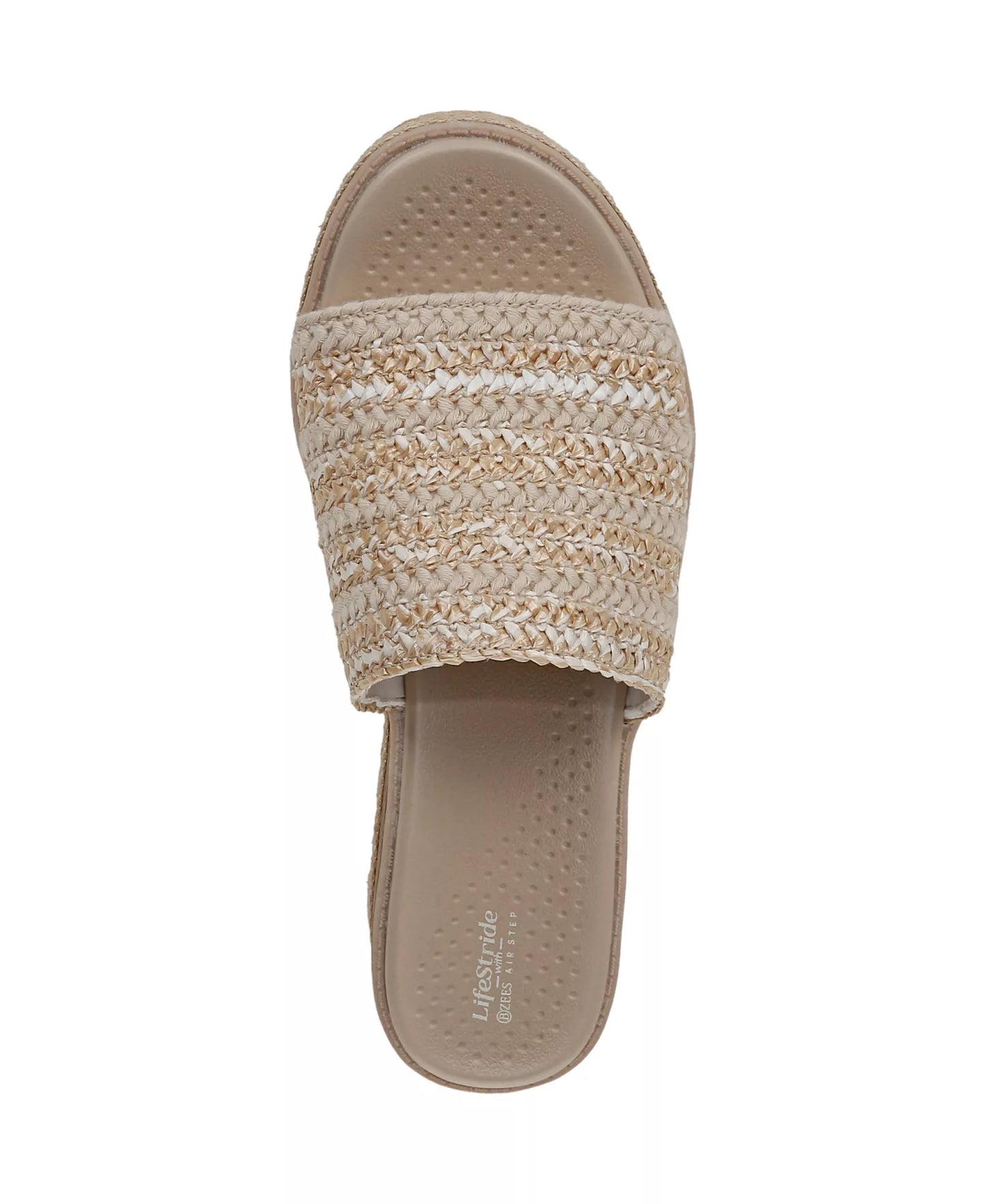 LifeStride Women's Breezy Washable Slide Wedge Sandals  White Raffia Fabric Size 11