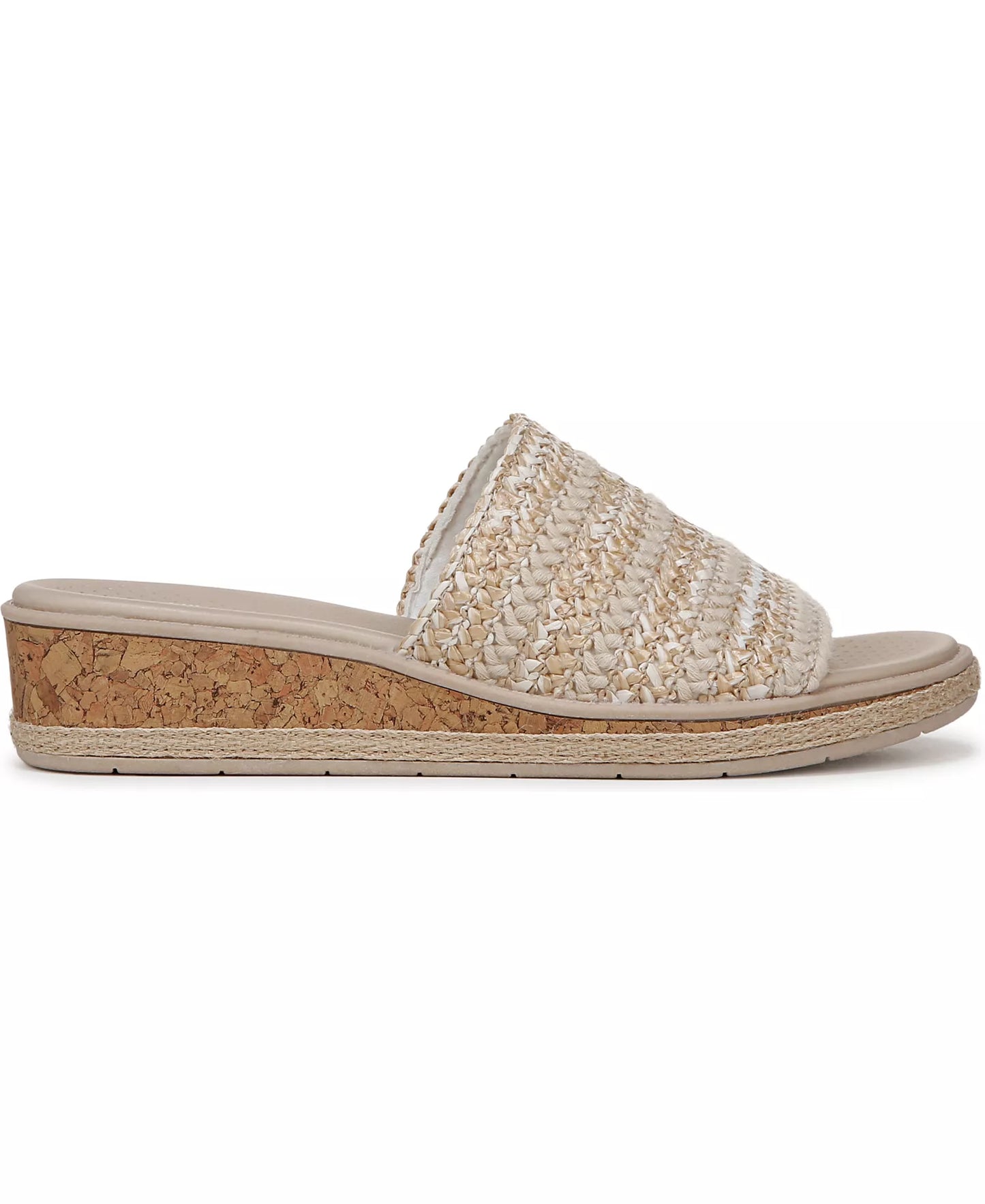 LifeStride Women's Breezy Washable Slide Wedge Sandals  White Raffia Fabric Size 11
