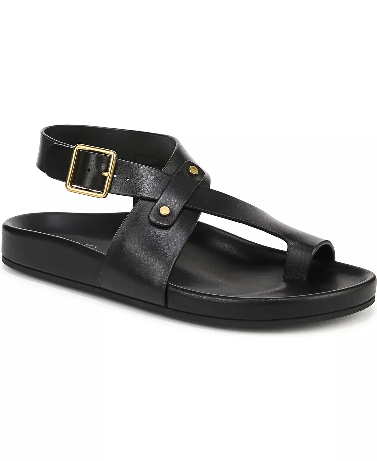 Franco Sarto Women's Blair Toe Loop Buckle Flat Sandals  Black Leather Size 8.5