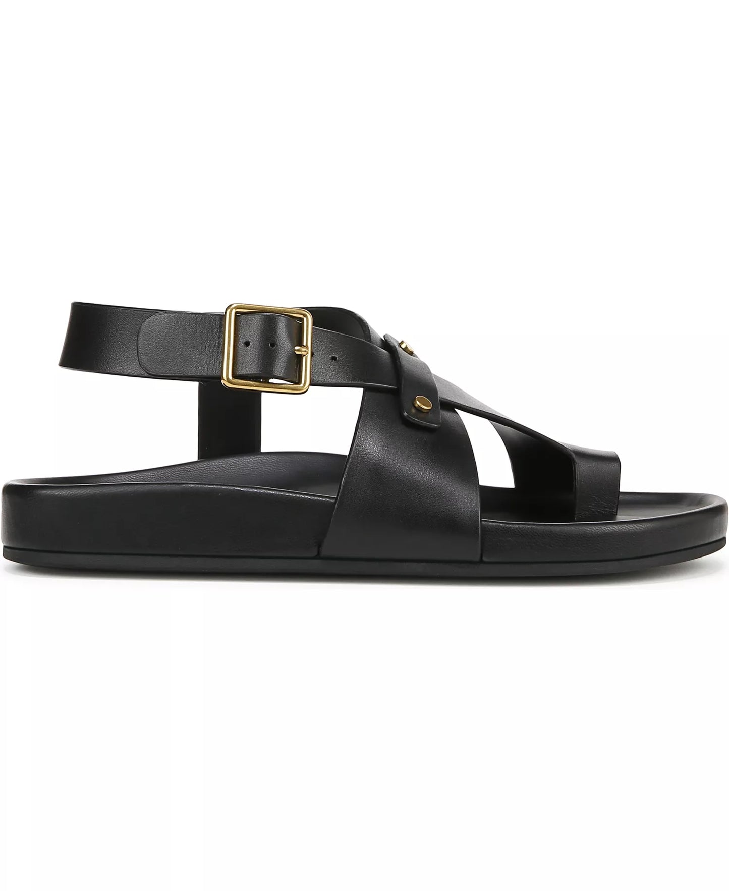 Franco Sarto Women's Blair Toe Loop Buckle Flat Sandals  Black Leather Size 8.5