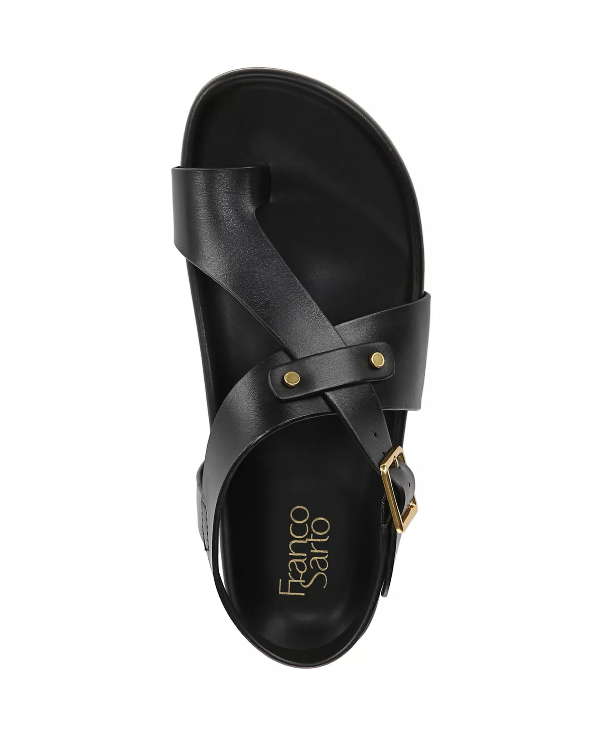 Franco Sarto Women's Blair Toe Loop Buckle Flat Sandals  Black Leather Size 8.5