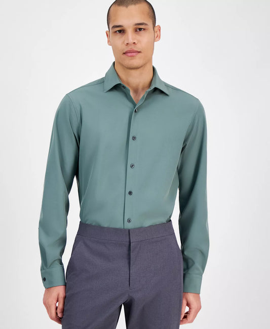 Alfani Men's Slim-Fit 4-Way Stretch Dress Shirt  Organic Green 14/14.5 32/33