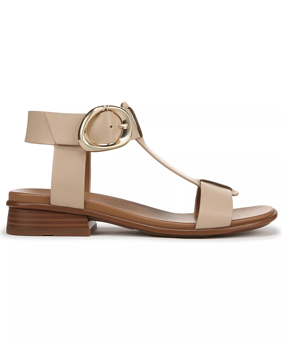 Naturalizer Women's Brandy T-Strap Block Heel Sandals  Coastal Tan Leather Size 5