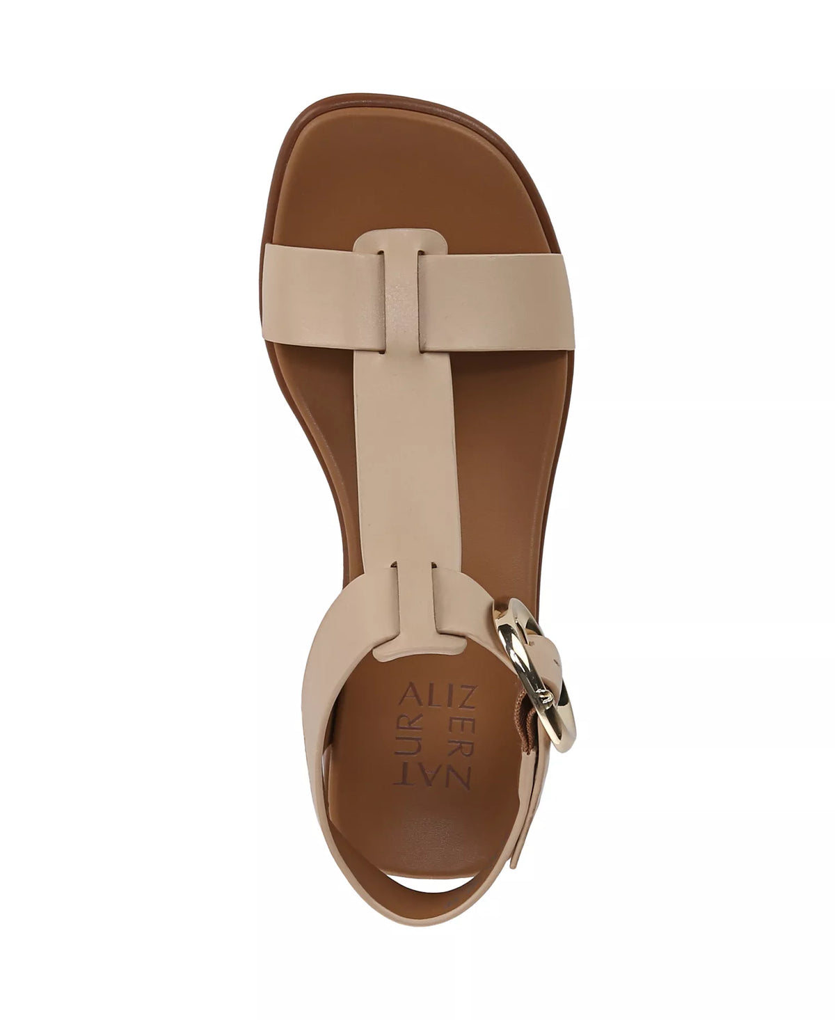 Naturalizer Women's Brandy T-Strap Block Heel Sandals  Coastal Tan Leather Size 5