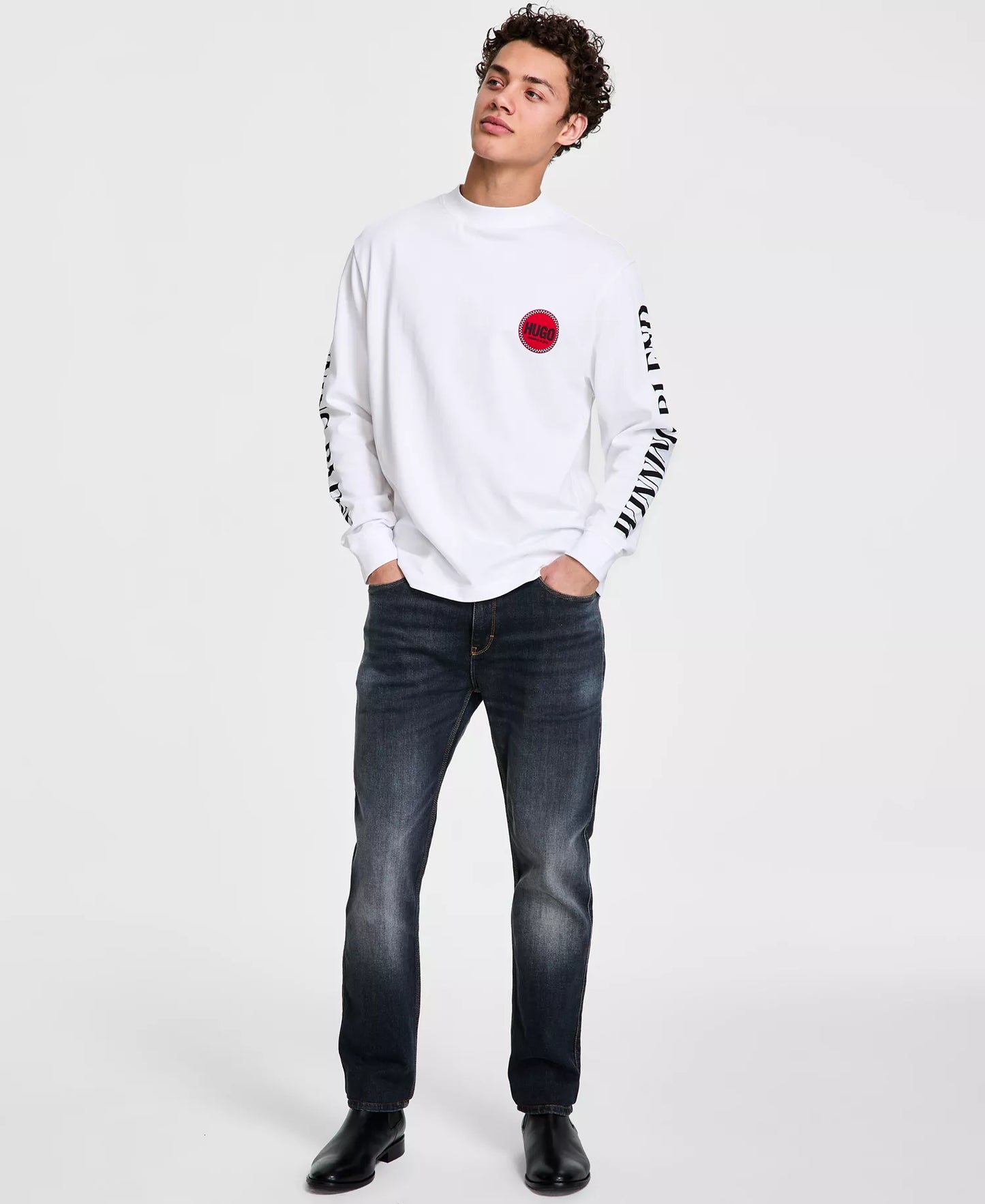 Hugo Boss Men's Dicruse Relaxed Fit Long Sleeve T-Shirt  White Size 2XL