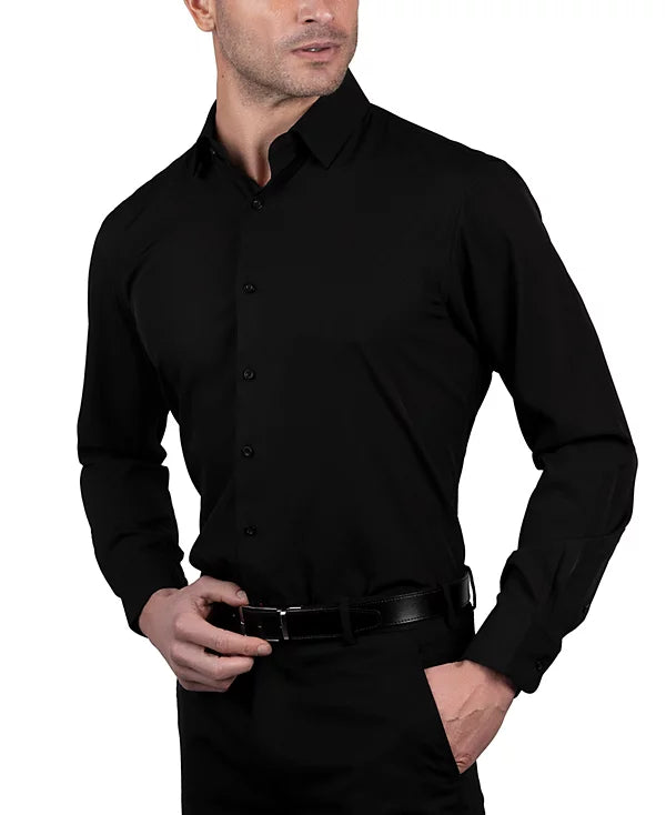 Nautica Men's Slim Fit Supershirt Dress Shirt  Black 15/15.5 34/35