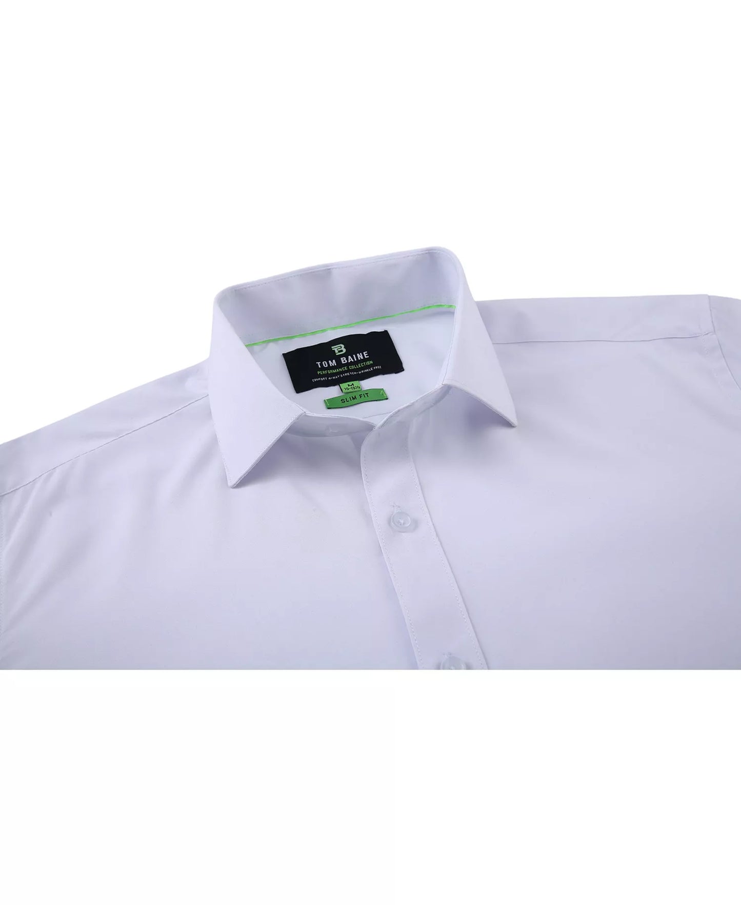 Tom Baine Men's Slim-Fit Four-Way Stretch Dress Shirt  White Size M