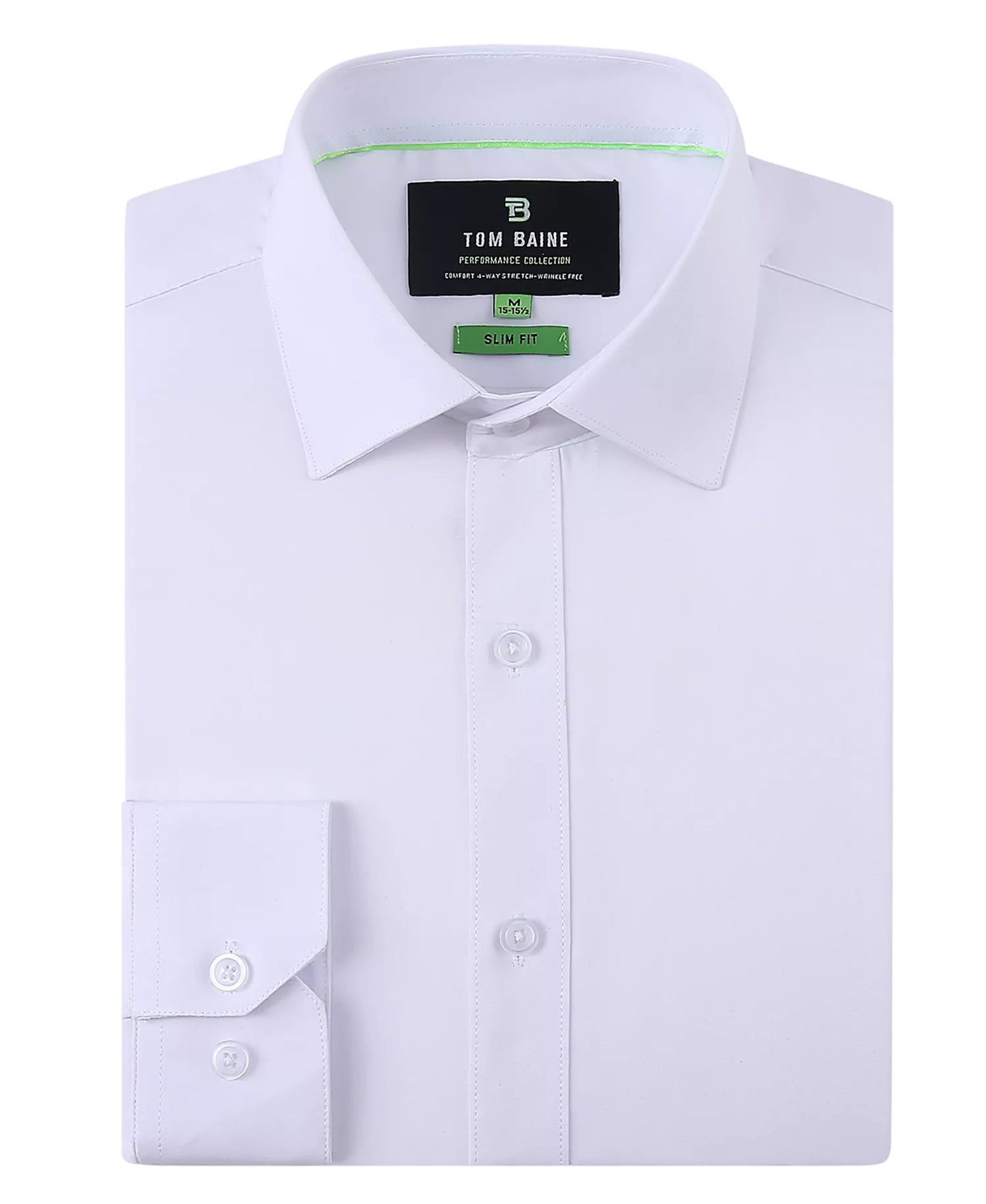 Tom Baine Men's Slim-Fit Four-Way Stretch Dress Shirt  White Size M