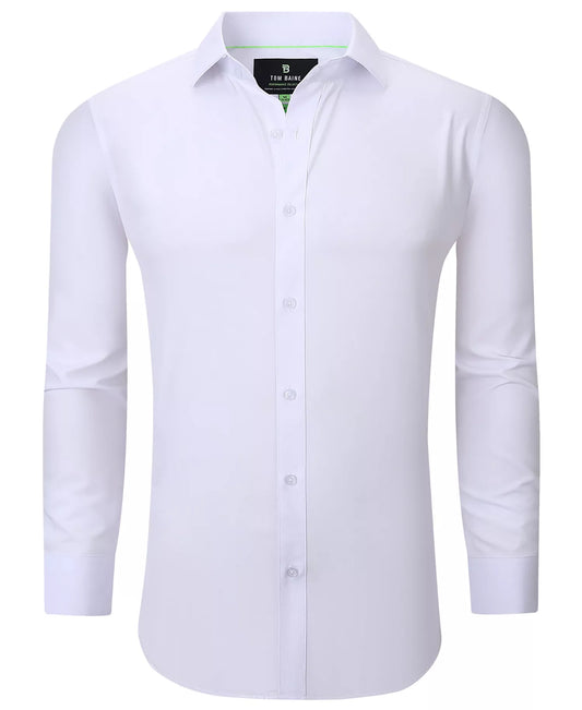 Tom Baine Men's Slim-Fit Four-Way Stretch Dress Shirt  White Size M