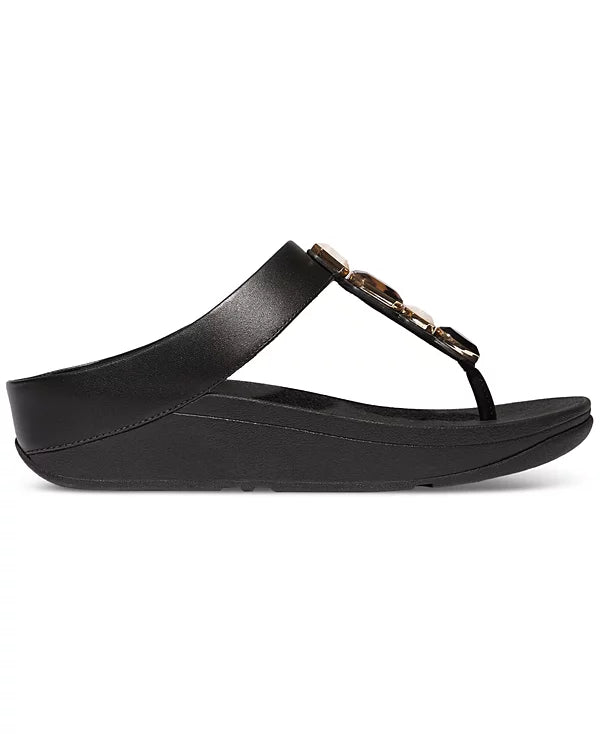 FitFlop Women's Fino Multi-Stone Leather Wedge Sandals  Midnight Navy Size 8