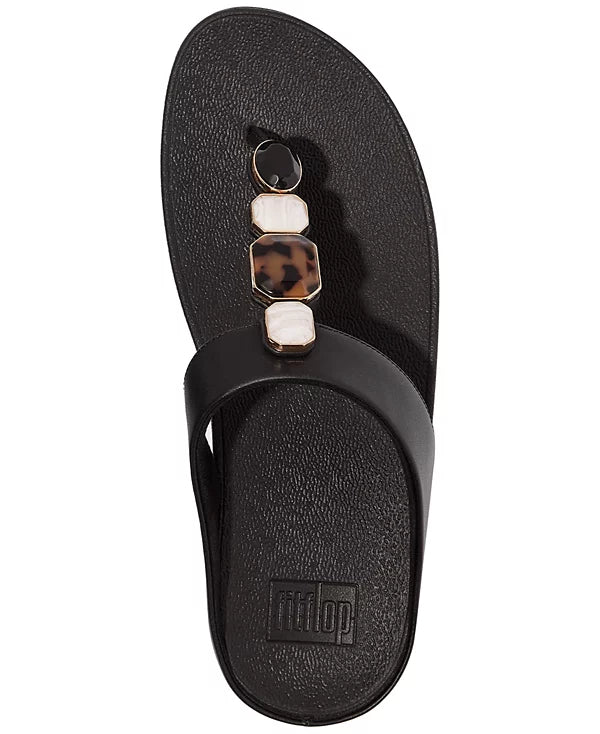 FitFlop Women's Fino Multi-Stone Leather Wedge Sandals  Midnight Navy Size 8