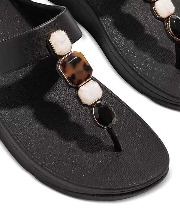FitFlop Women's Fino Multi-Stone Leather Wedge Sandals  Midnight Navy Size 8