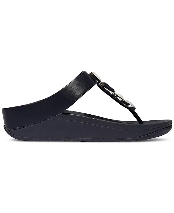 FitFlop Women's Fino Multi-Stone Leather Wedge Sandals  Midnight Navy Size 8