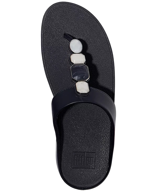 FitFlop Women's Fino Multi-Stone Leather Wedge Sandals  Midnight Navy Size 8