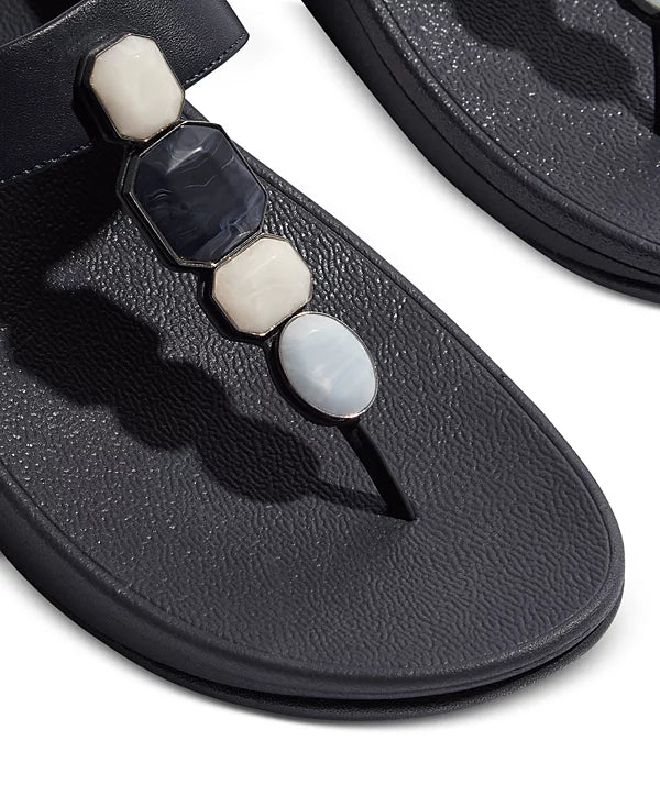 FitFlop Women's Fino Multi-Stone Leather Wedge Sandals  Midnight Navy Size 8