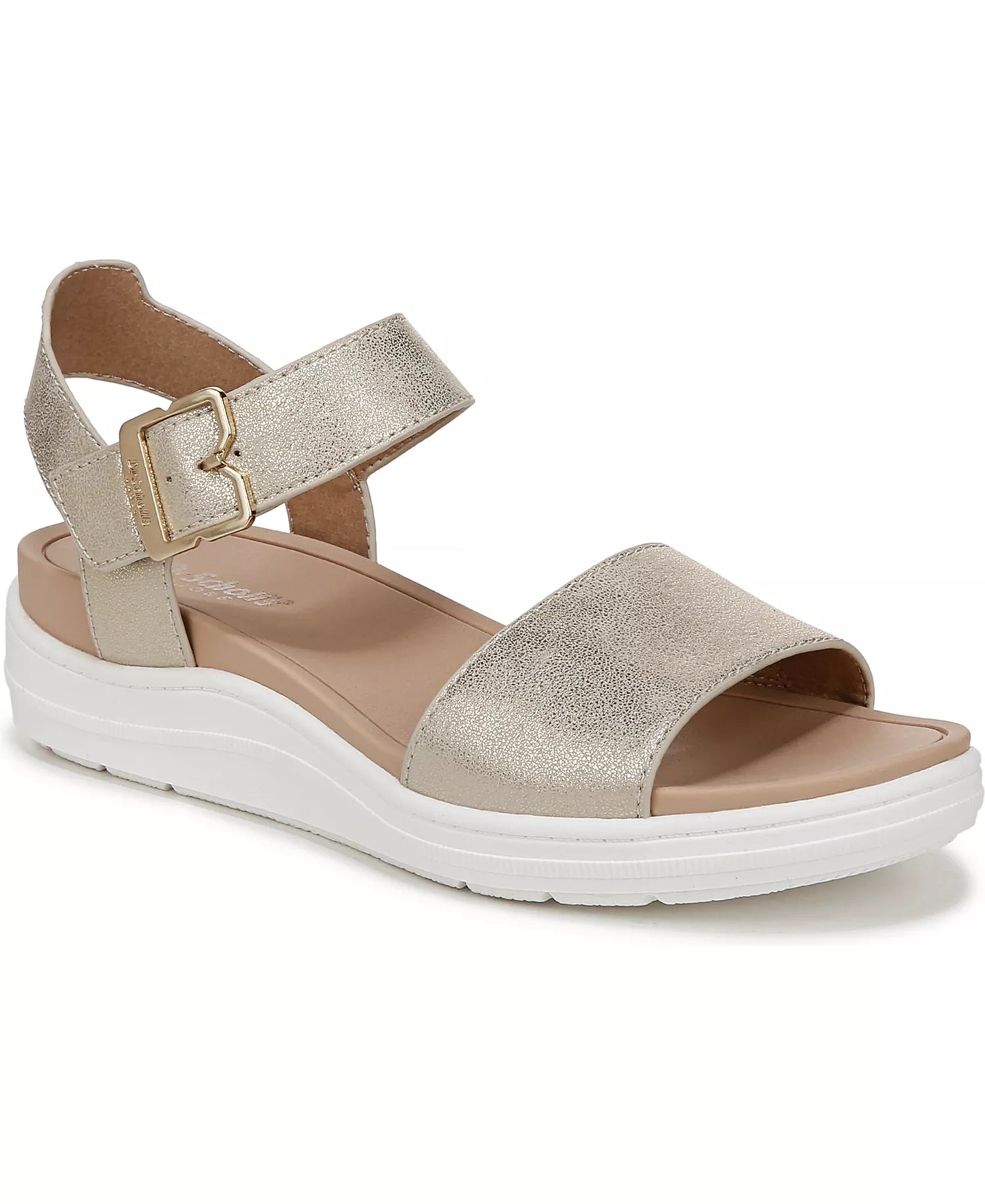 Dr. Scholl's Women's Time Off Sky Sport Wedge Sandals  Gold Faux Leather Size 7