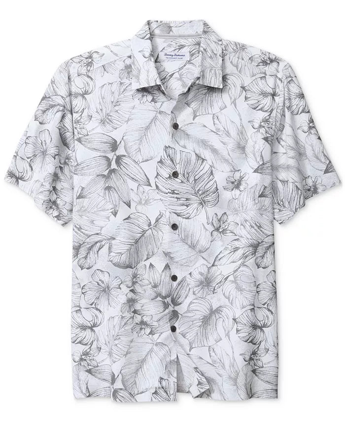 Tommy Bahama Men's Coastal Cool Frond Graphic Shirt  Light Grey Size L