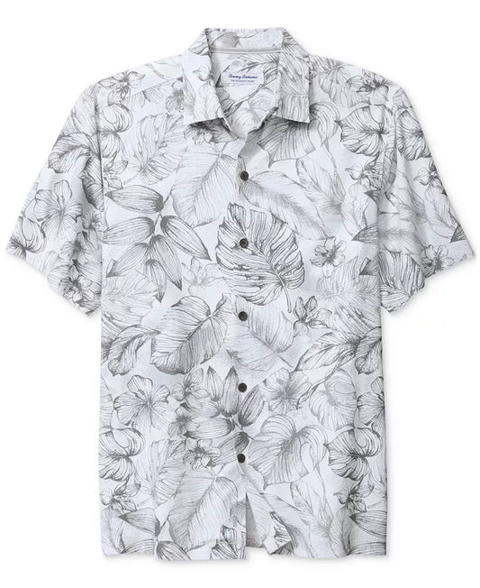 Tommy Bahama Men's Coastal Cool Frond Graphic Shirt  Light Grey Size L