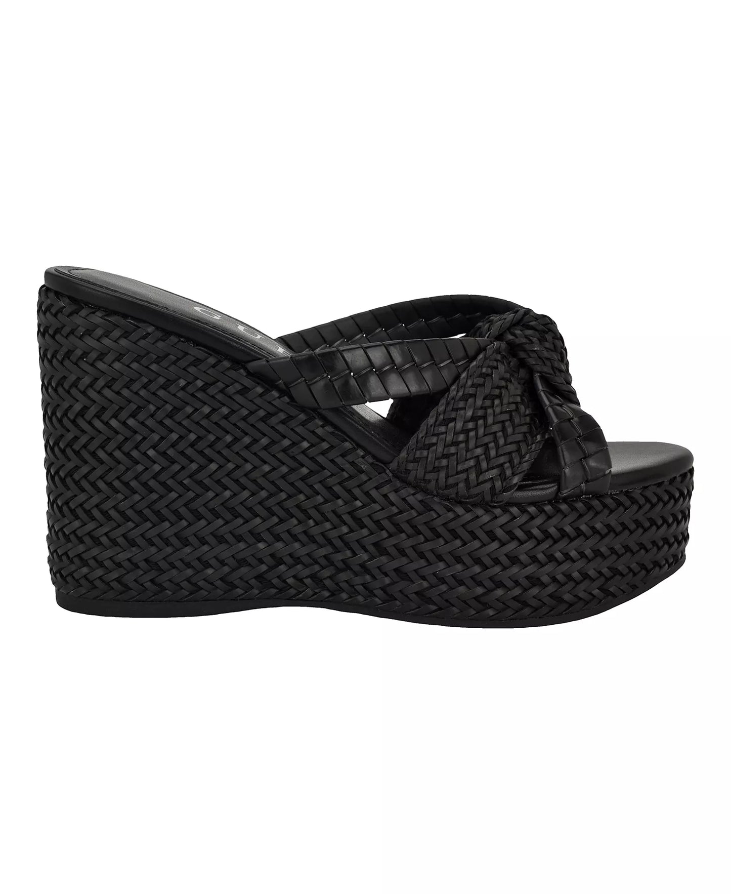 GUESS Women's Eveh Knotted Jute Platform Wedge Sandals  Black Size 8
