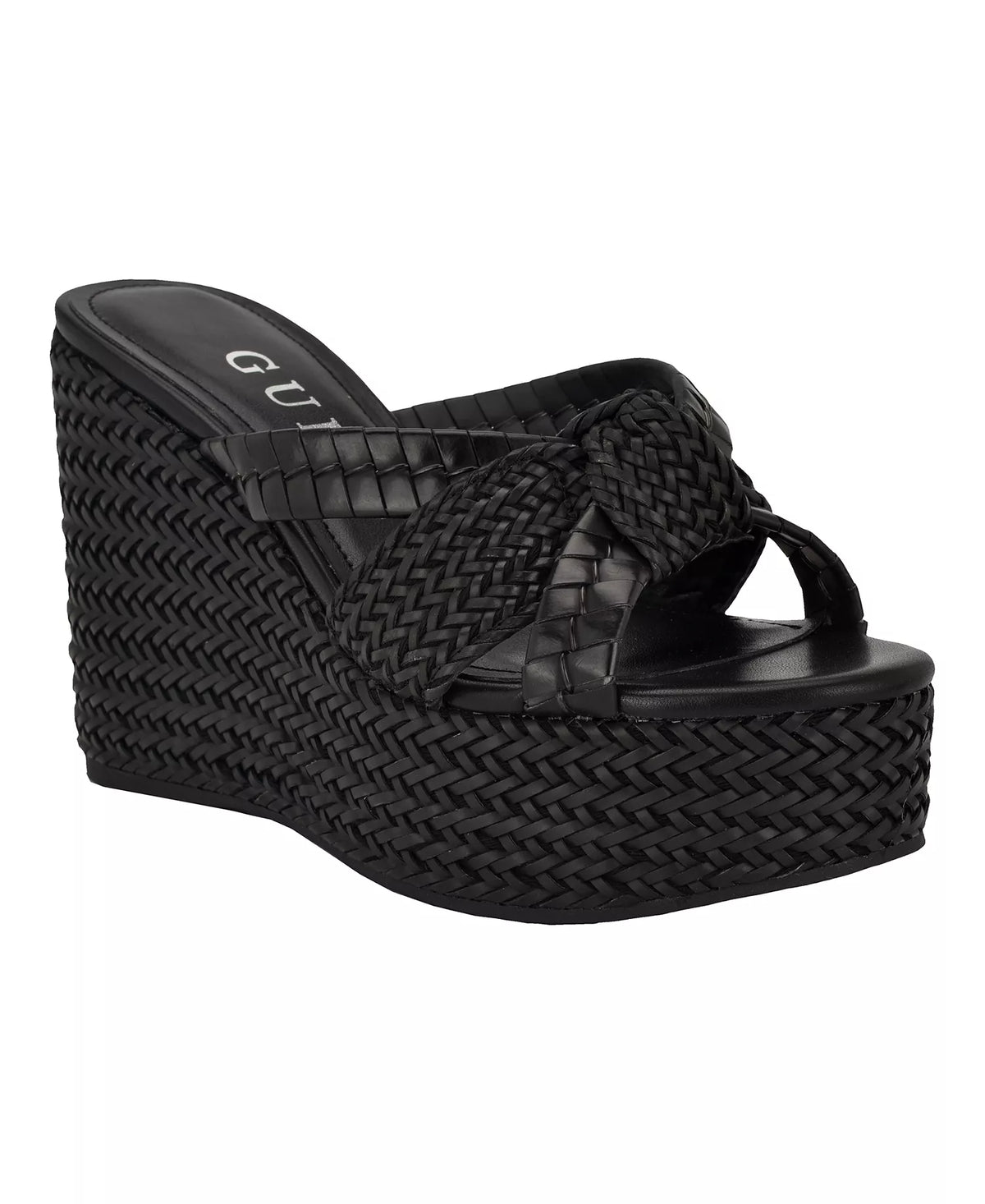 GUESS Women's Eveh Knotted Jute Platform Wedge Sandals  Black Size 8