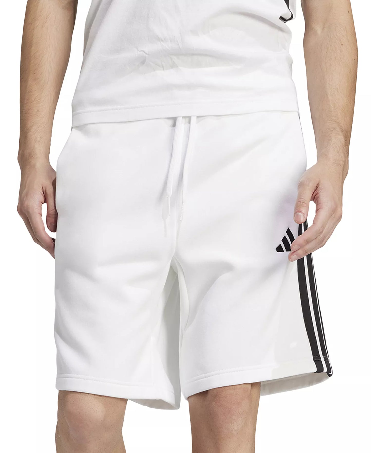 adidas Men's Essential Three Stripes Fleece Shorts  White Size S