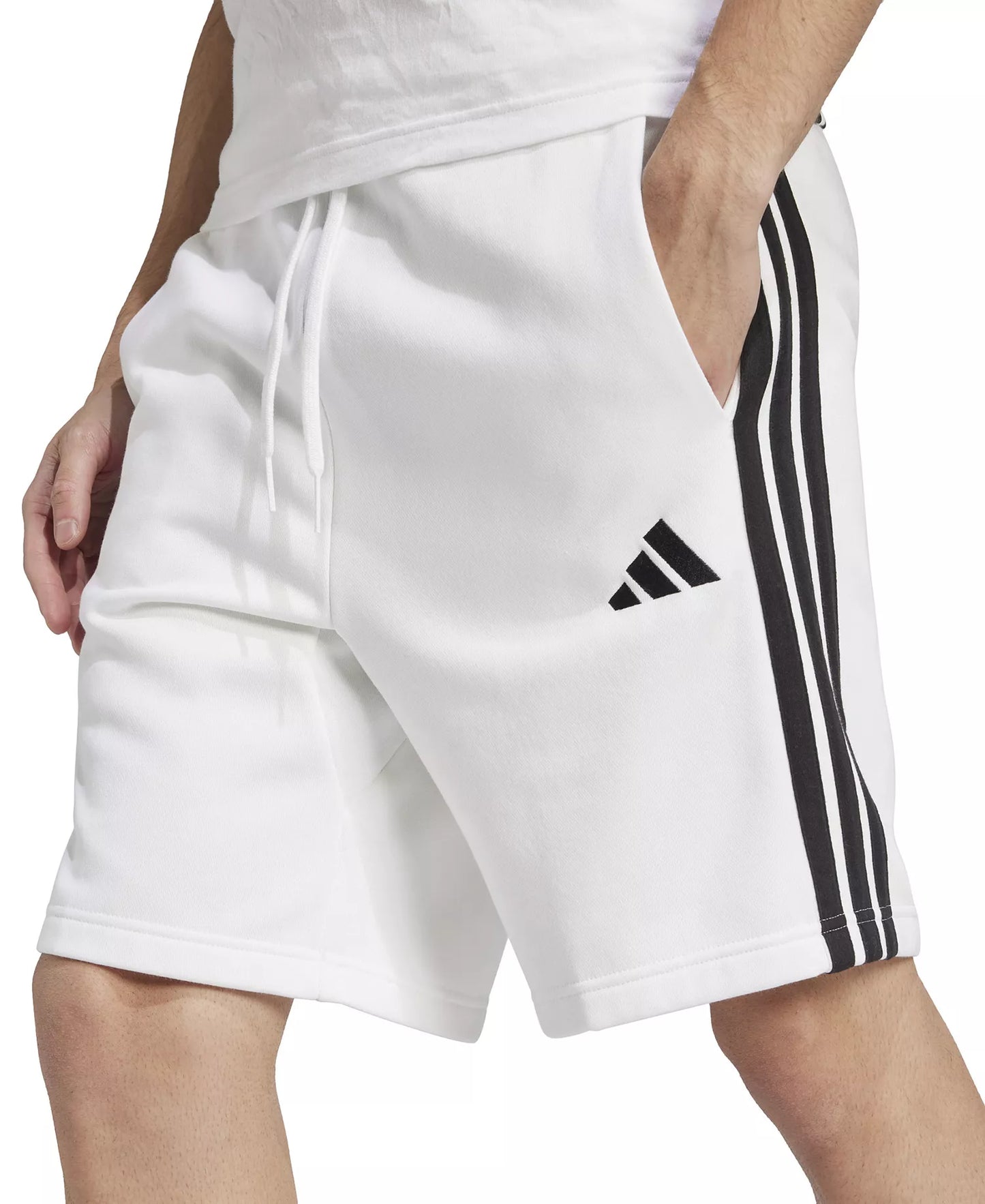 adidas Men's Essential Three Stripes Fleece Shorts  White Size S