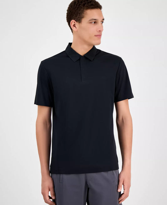 Alfani Men's Laser Cut Short Sleeve Performance Polo Shirt  Deep Black Size M