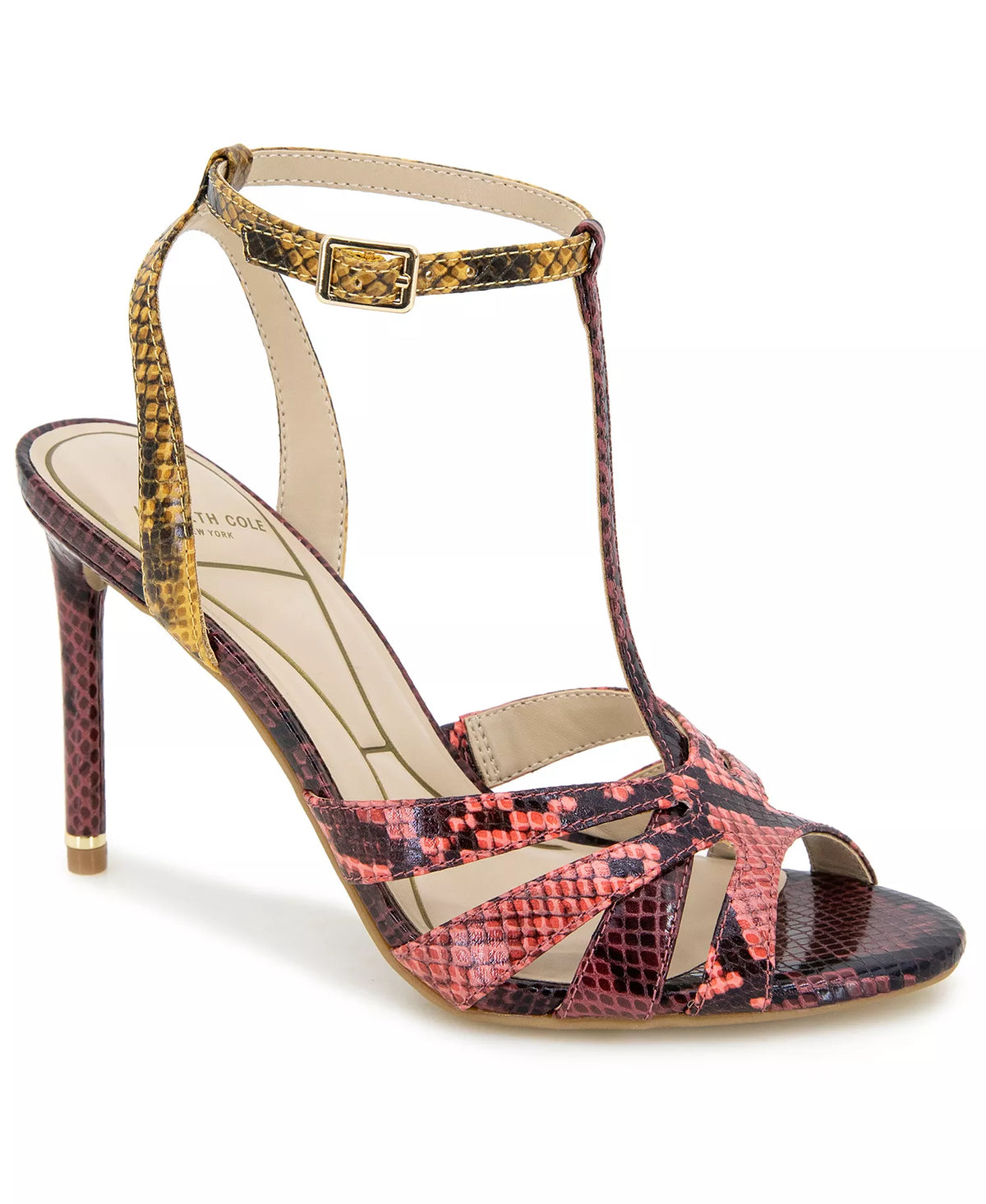 Kenneth Cole New York Women's Liona T-Strap Dress Sandals  Multi Postal Snake Size 8