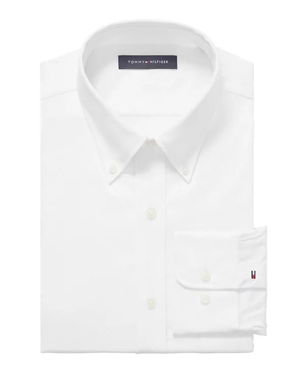 Tommy Hilfiger Men's Slim Fit Stretch Twill Dress Shirt  White Size L 16.5 34/35
