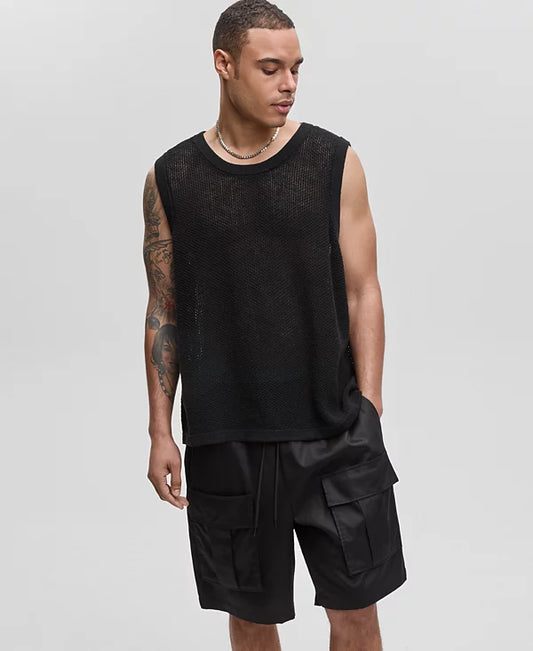Mode of One Men's Textured-Knit Tank Top  Deep Black Size S