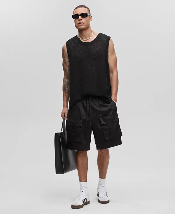 Mode of One Men's Textured-Knit Tank Top  Deep Black Size S