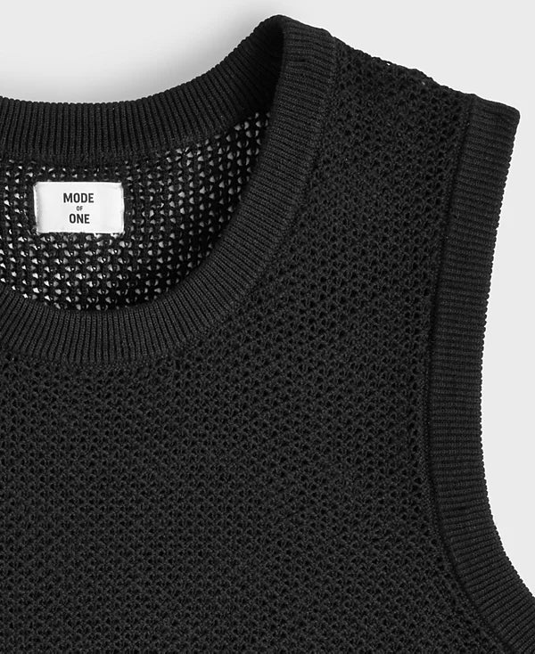 Mode of One Men's Textured-Knit Tank Top  Deep Black Size S