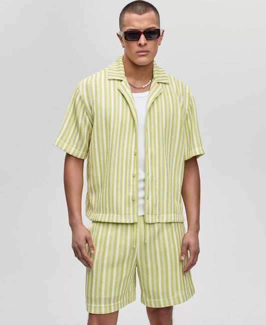 Mode of One Men's Vertical-Stripe Camp Collar Shirt  Harvest Pear Size 2XL