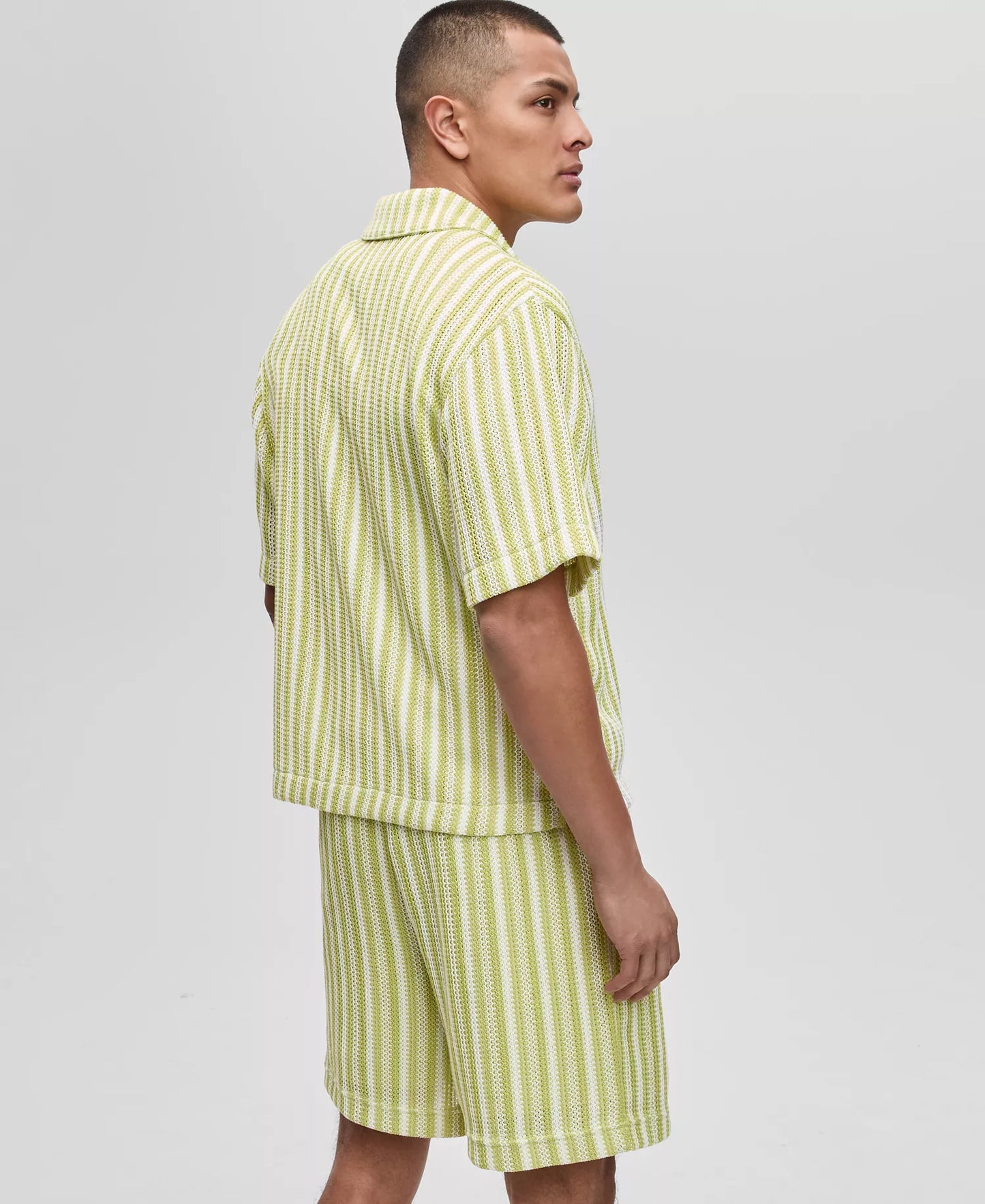 Mode of One Men's Vertical-Stripe Camp Collar Shirt  Harvest Pear Size 2XL