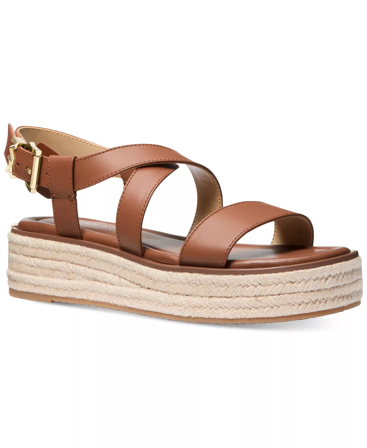 Michael Kors Women's Lynn Buckle Espadrille Sandals  Luggage Leather Size 9.5