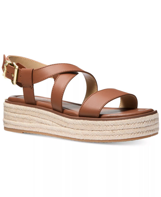 Michael Kors Women's Lynn Buckle Espadrille Sandals  Luggage Leather Size 9.5