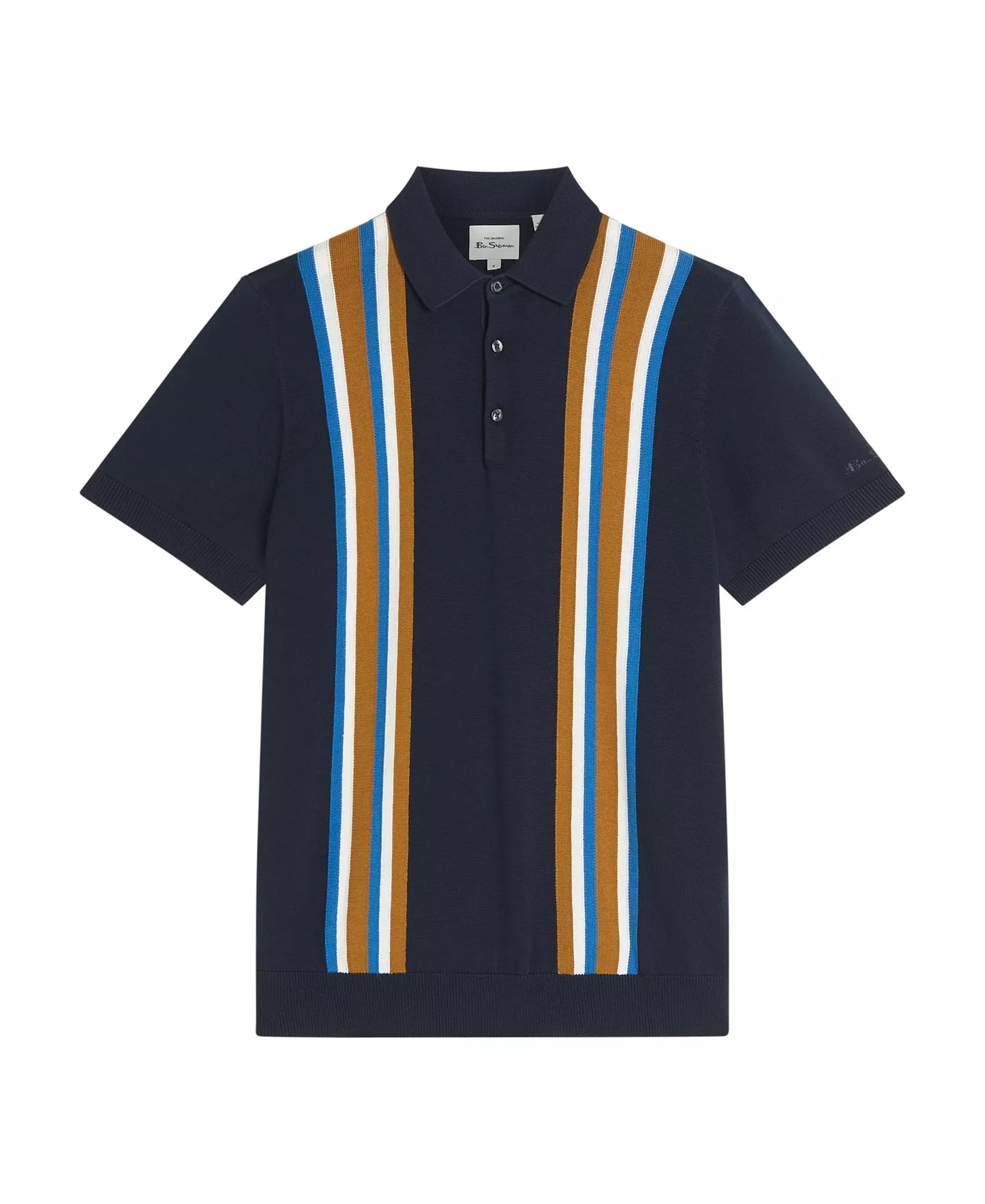 Ben Sherman Men's Vertical Stripe Short Sleeve Polo Shirt   Dark Navy Size M