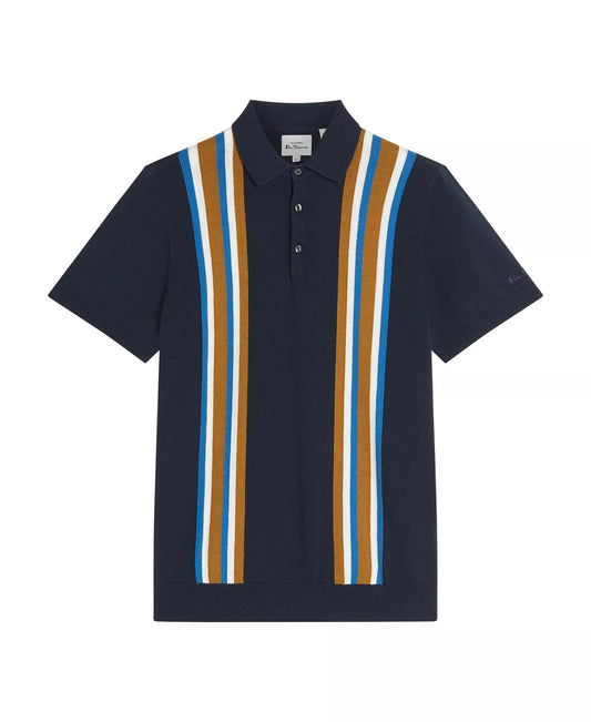 Ben Sherman Men's Vertical Stripe Short Sleeve Polo Shirt   Dark Navy Size M