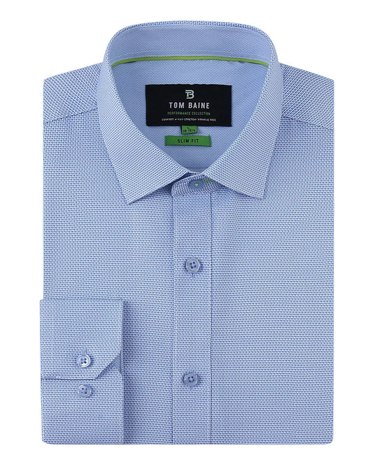 Tom Baine Men's Stretch Geo Print Button Down Dress Shirt  Blue Pattern Size S