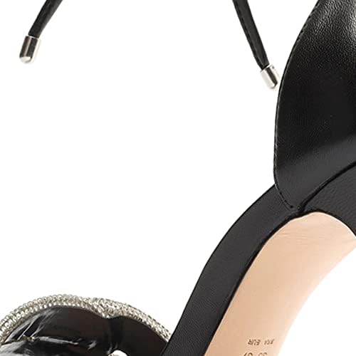Schutz Andy Embellished Leather Heeled Ankle-Tie Sandals   Color Black/Cristal Size 7.5B