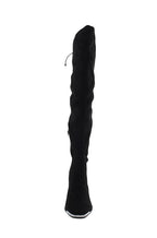 BCBGeneration Women's Abanna Square Toe Thigh High Boots  Color Black Microsuede Size 7.5M