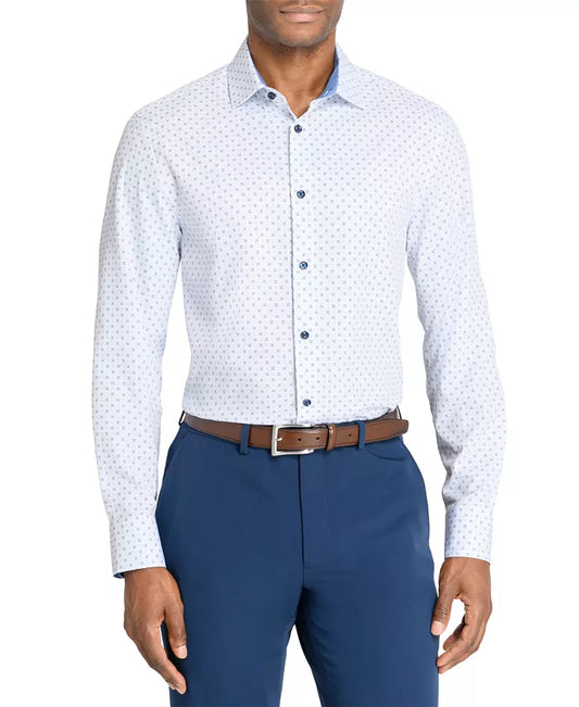 ConStruct Men's Slim Fit Micro Geo 4-Way Dress Shirt  White Blue Size S 14/14.5