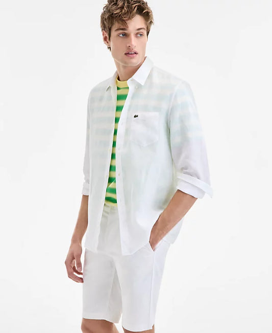 Lacoste Men's Regular-Fit Linen Shirt  White Size M