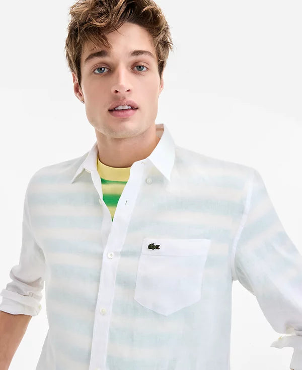 Lacoste Men's Regular-Fit Linen Shirt  White Size M