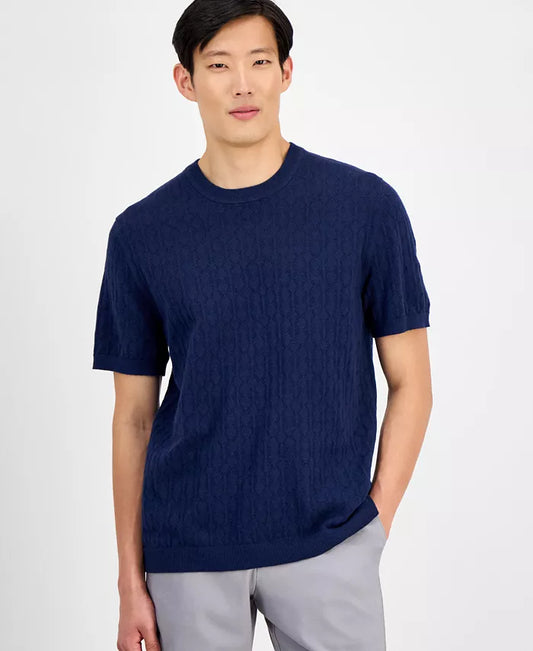 Alfani Men's Regular-Fit Textured Sweater T-Shirt  Neo Navy Size L