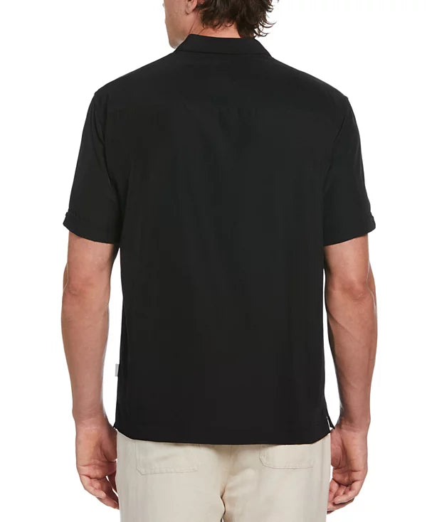 Cubavera Men's Pick Stitch Panel Short Sleeve Button-Down Shirt  Jet Black Size 2XL